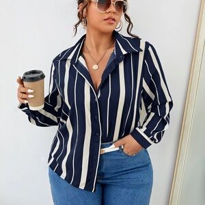 Plus Size Striped Front Button Shirt